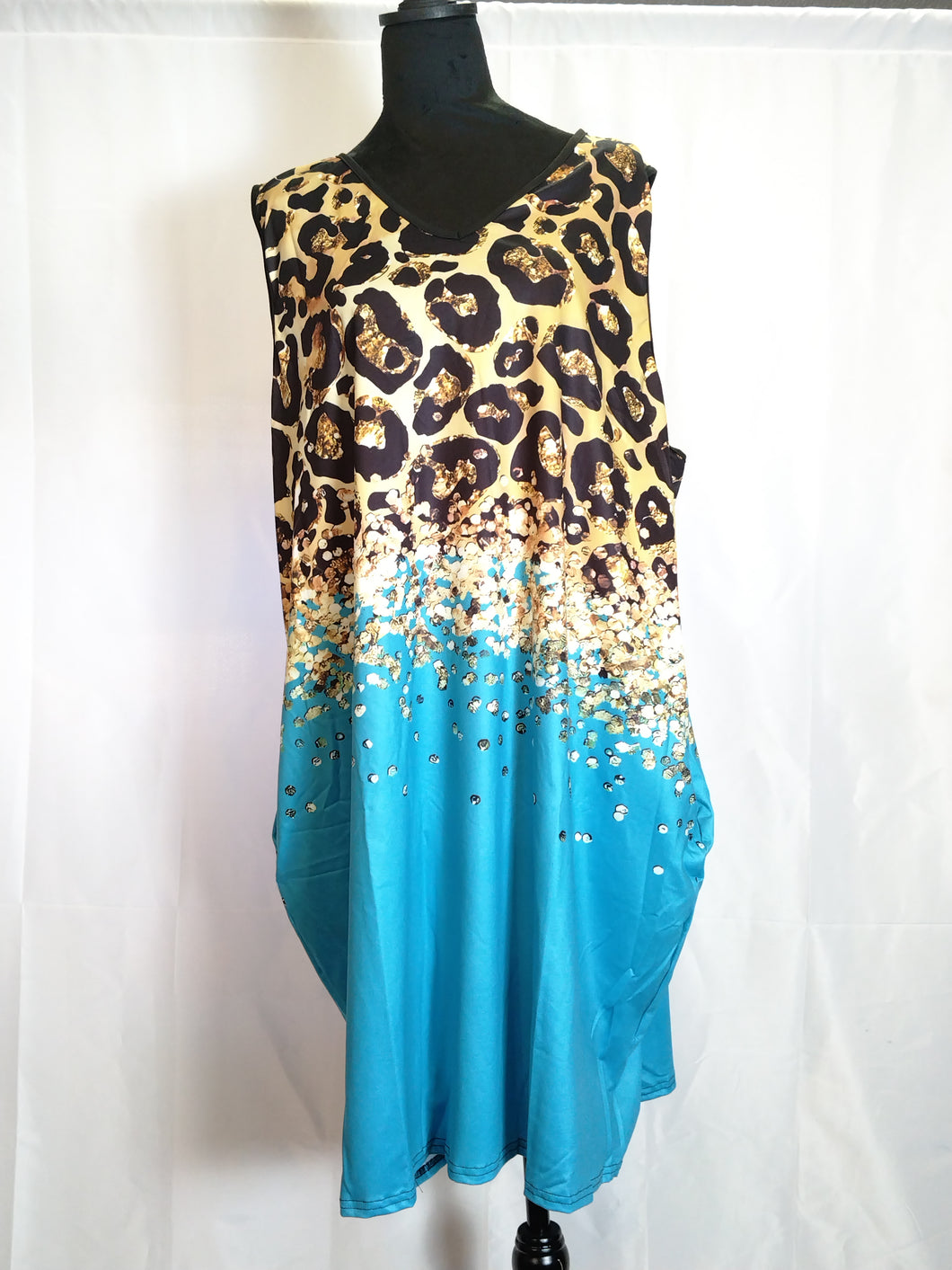 V Neck Sleeveless Turquoise Casual Dress