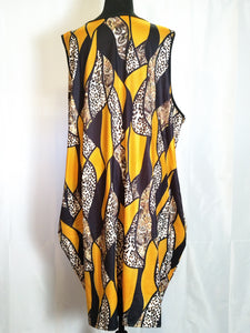 V Neck Sleeveless Black and Yellow Dress